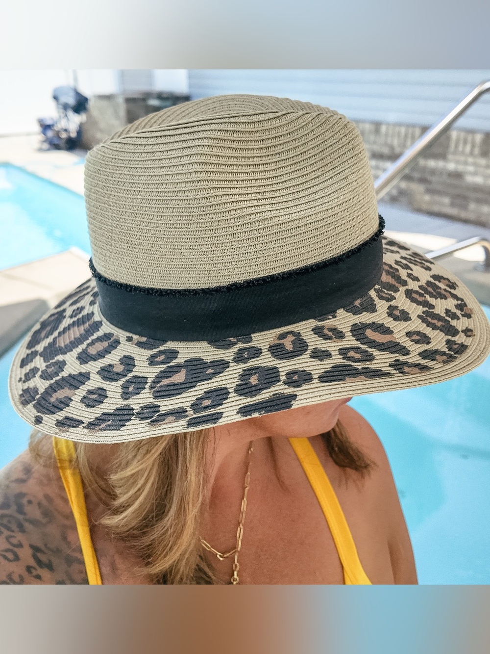 San Diego Hat Company Leopard Print Wide Brim Straw Hat - Tan, Black, Brown - Picture 3 of 4